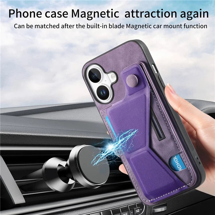 For iPhone 16 Case Retro Leather Back Cover Card Slot Side Kickstand