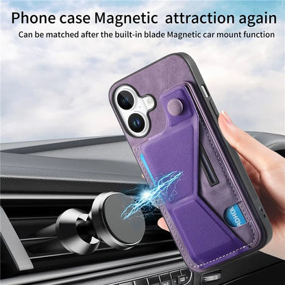 For iPhone 16 Case Retro Leather Back Cover Card Slot Side Kickstand