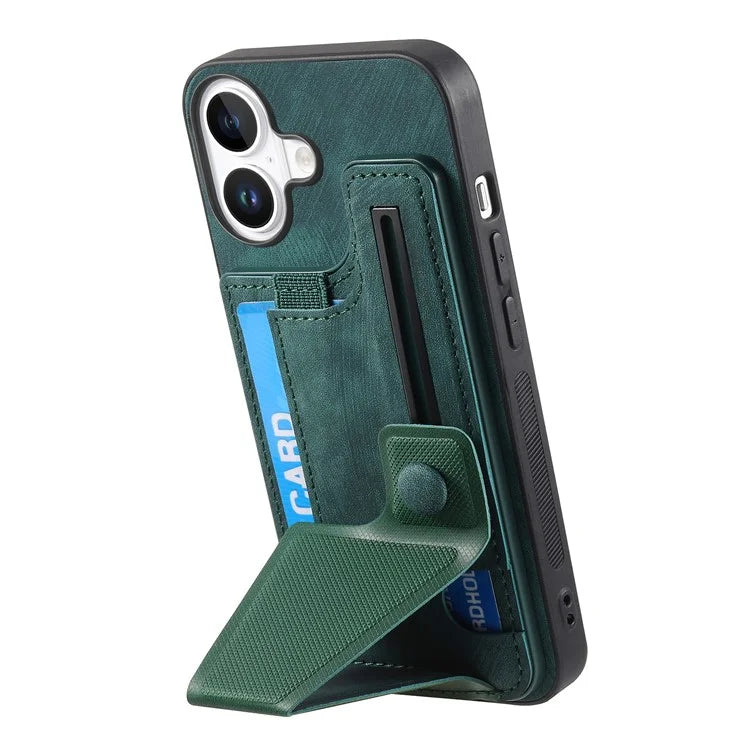 For iPhone 16 Case Retro Leather Back Cover Card Slot Side Kickstand