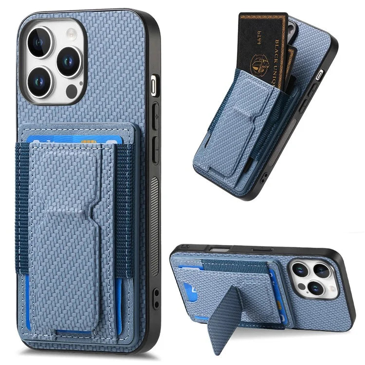 For iPhone 16 Pro Case Kickstand Card Holder Leather Back Cover