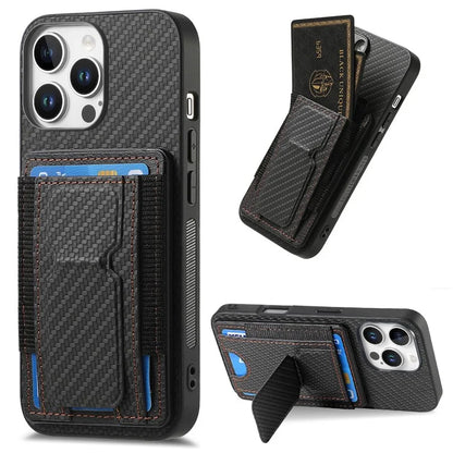 For iPhone 16 Pro Case Kickstand Card Holder Leather Back Cover
