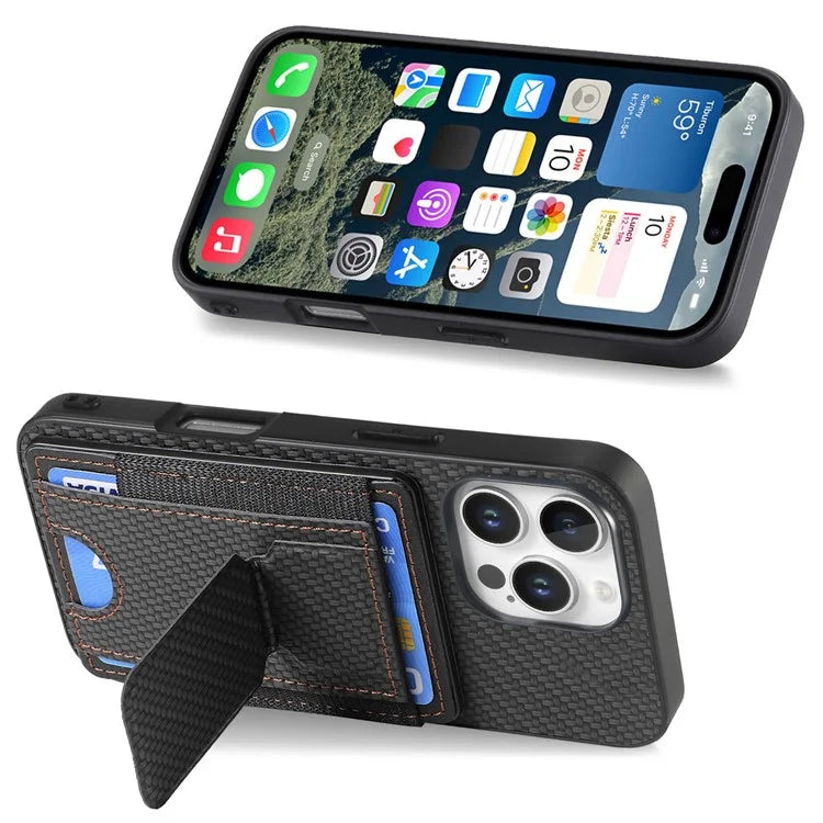 For iPhone 16 Pro Case Kickstand Card Holder Leather Back Cover