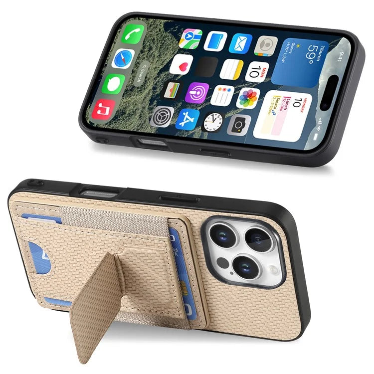 For iPhone 16 Pro Case Kickstand Card Holder Leather Back Cover