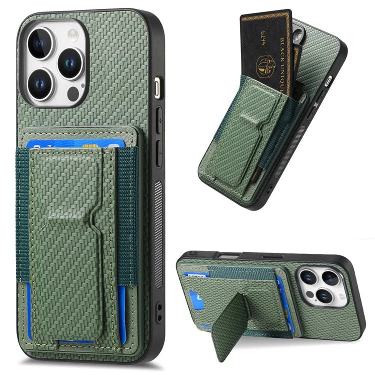 For iPhone 16 Pro Case Kickstand Card Holder Leather Back Cover
