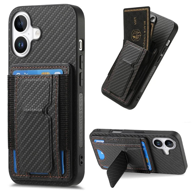 For iPhone 16 Case Kickstand Card Holder Leather Back Cover