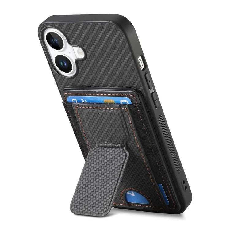 For iPhone 16 Case Kickstand Card Holder Leather Back Cover