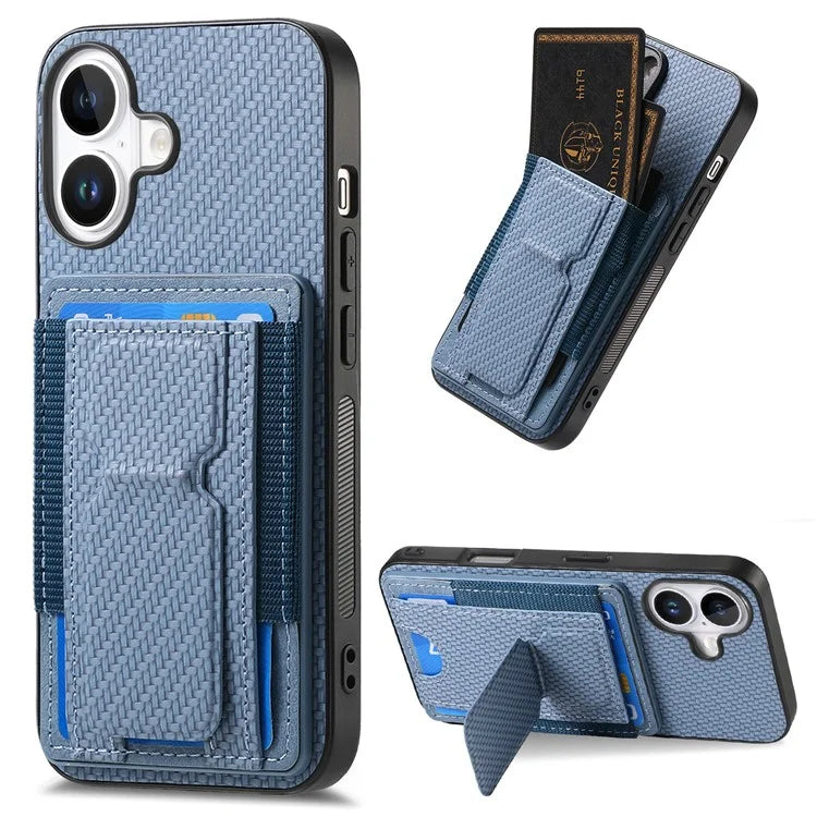 For iPhone 16 Case Kickstand Card Holder Leather Back Cover