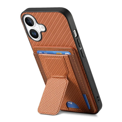 For iPhone 16 Case Kickstand Card Holder Leather Back Cover