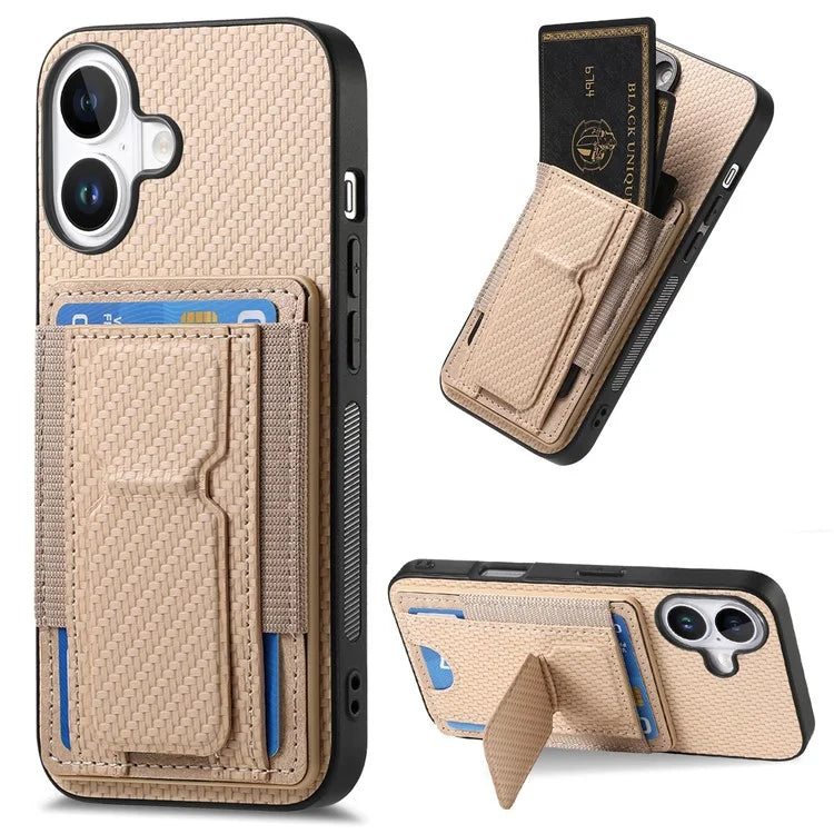 For iPhone 16 Case Kickstand Card Holder Leather Back Cover