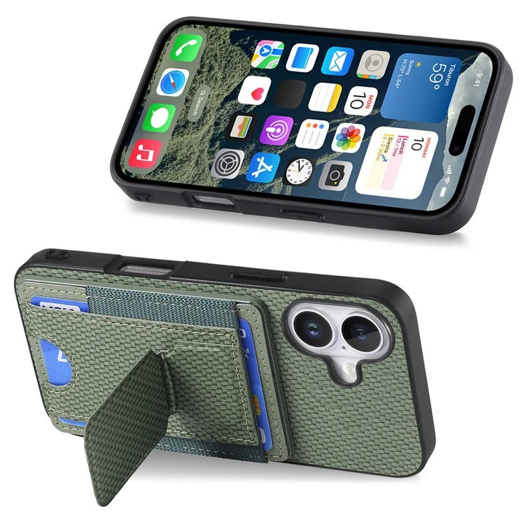 For iPhone 16 Case Kickstand Card Holder Leather Back Cover