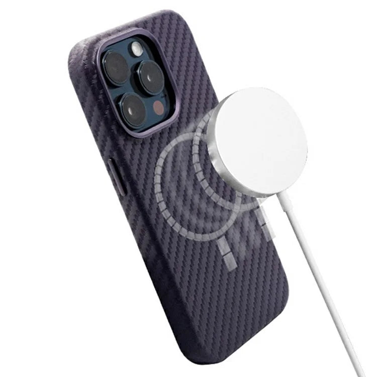 KZDOO For iPhone 16 Pro Max Case Compatible with MagSafe Carbon Fiber Texture PU+PC Phone Cover