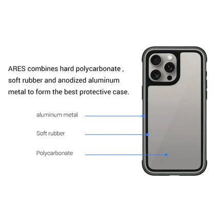 KZDOO For iPhone 16 Pro Case Shockproof TPU+PC+Metal Frame ARES Phone Cover