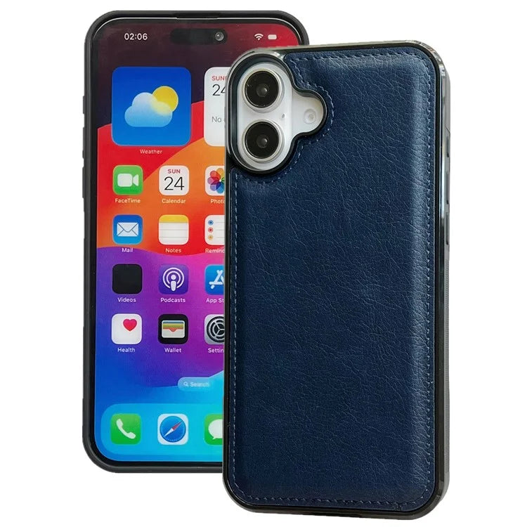 For iPhone 16 Case Calf Texture PU Leather Anti-Fingerprint Back Phone Cover