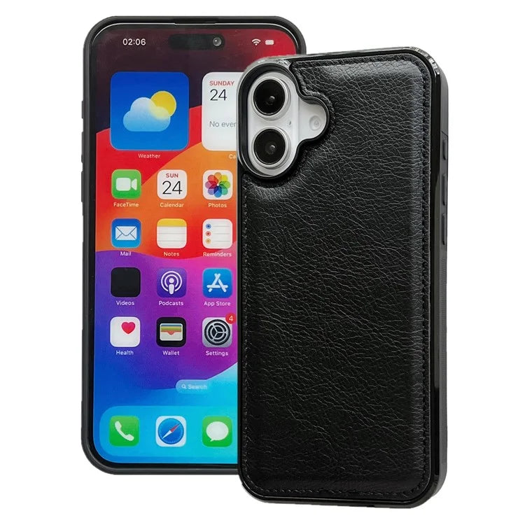 For iPhone 16 Case Calf Texture PU Leather Anti-Fingerprint Back Phone Cover