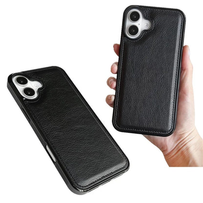 For iPhone 16 Case Calf Texture PU Leather Anti-Fingerprint Back Phone Cover