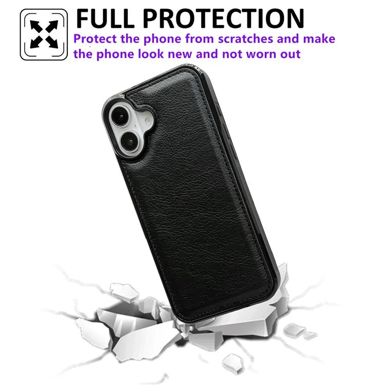 For iPhone 16 Case Calf Texture PU Leather Anti-Fingerprint Back Phone Cover