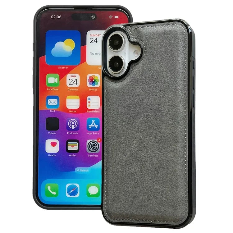 For iPhone 16 Case Calf Texture PU Leather Anti-Fingerprint Back Phone Cover