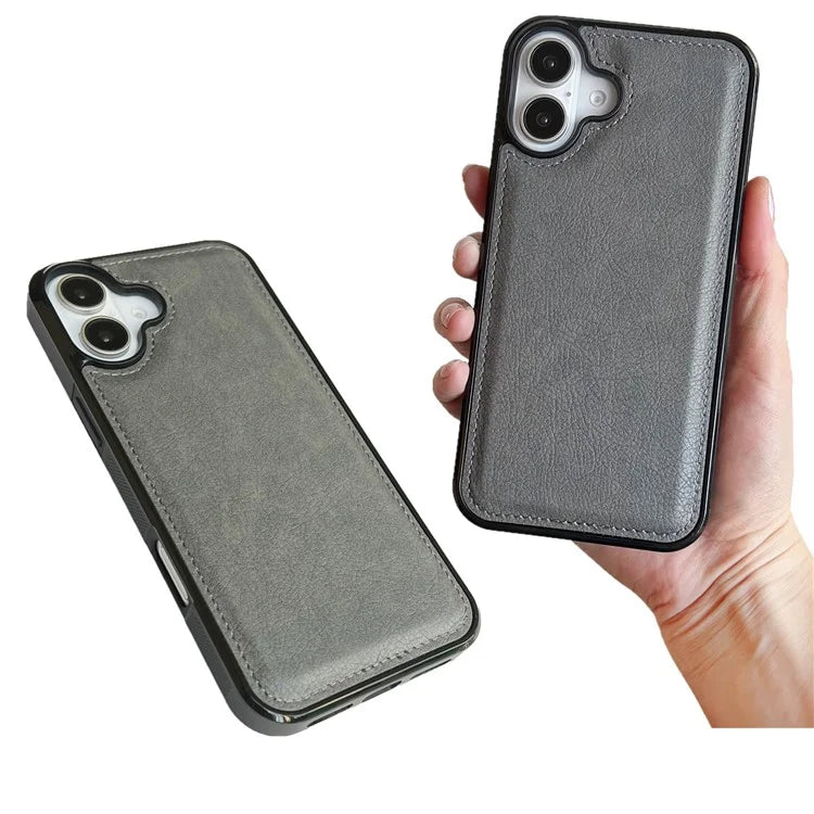 For iPhone 16 Case Calf Texture PU Leather Anti-Fingerprint Back Phone Cover