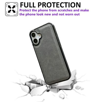 For iPhone 16 Case Calf Texture PU Leather Anti-Fingerprint Back Phone Cover