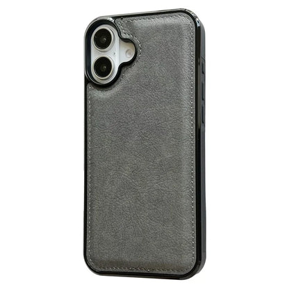 For iPhone 16 Case Calf Texture PU Leather Anti-Fingerprint Back Phone Cover