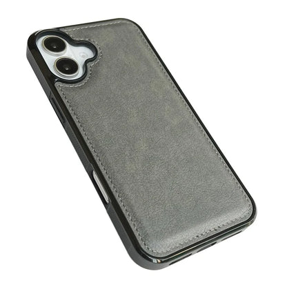 For iPhone 16 Case Calf Texture PU Leather Anti-Fingerprint Back Phone Cover