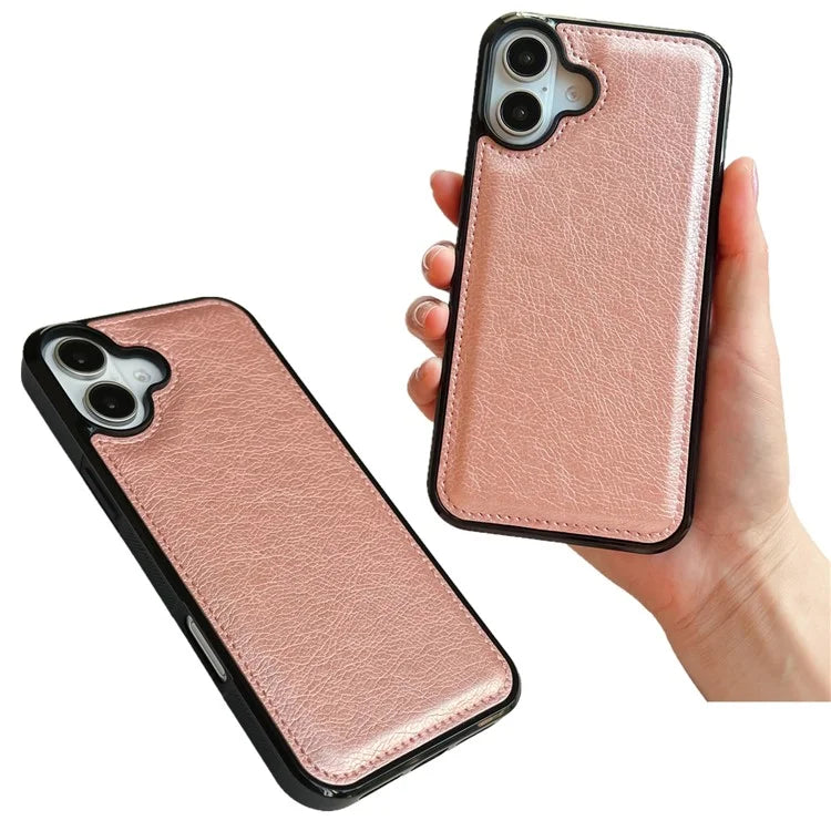 For iPhone 16 Case Calf Texture PU Leather Anti-Fingerprint Back Phone Cover