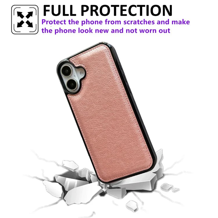 For iPhone 16 Case Calf Texture PU Leather Anti-Fingerprint Back Phone Cover