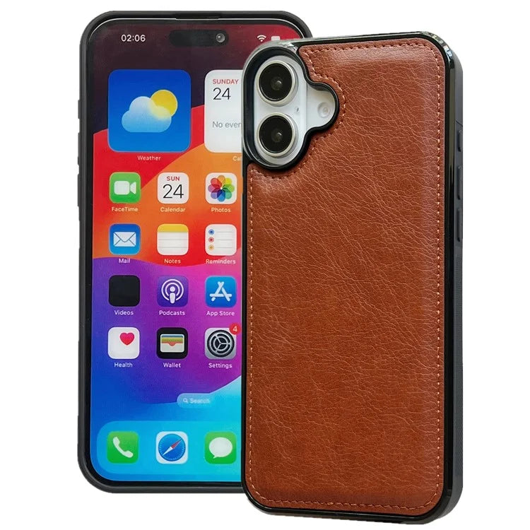 For iPhone 16 Case Calf Texture PU Leather Anti-Fingerprint Back Phone Cover