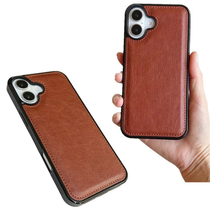 For iPhone 16 Case Calf Texture PU Leather Anti-Fingerprint Back Phone Cover