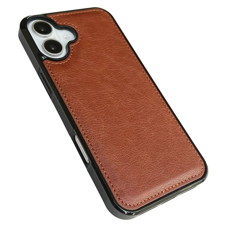 For iPhone 16 Case Calf Texture PU Leather Anti-Fingerprint Back Phone Cover