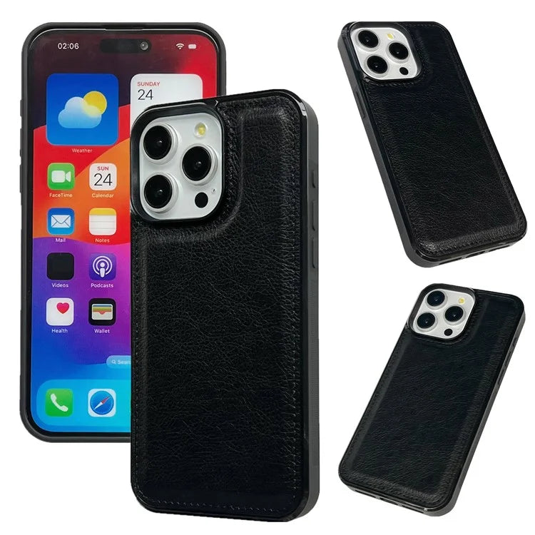 For iPhone 16 Pro Max Case Calf Texture PU Leather Anti-Fingerprint Back Phone Cover