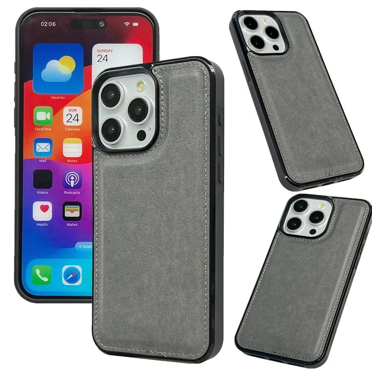 For iPhone 16 Pro Max Case Calf Texture PU Leather Anti-Fingerprint Back Phone Cover