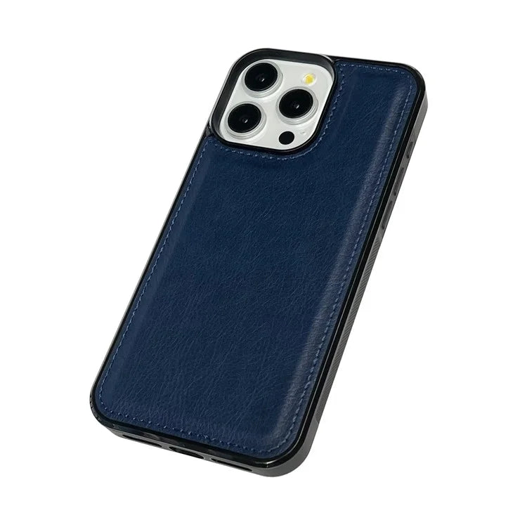 For iPhone 16 Pro Max Case Calf Texture PU Leather Anti-Fingerprint Back Phone Cover