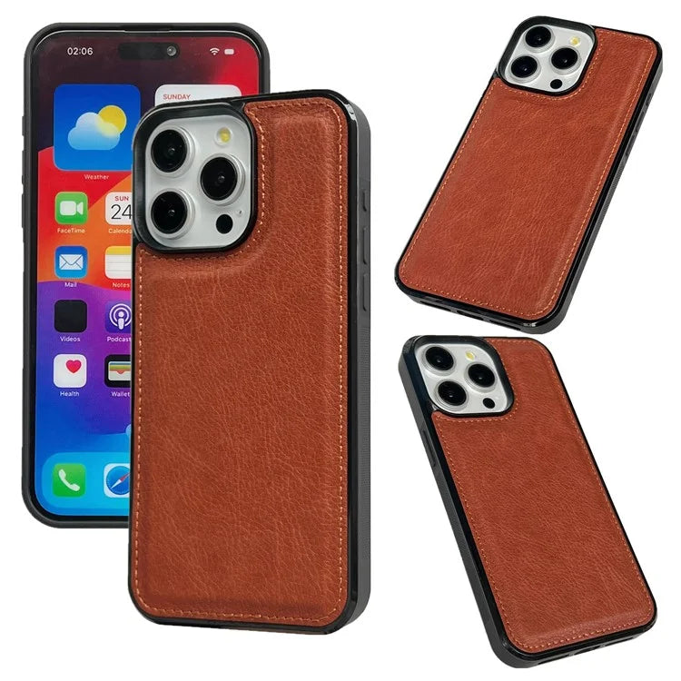 For iPhone 16 Pro Max Case Calf Texture PU Leather Anti-Fingerprint Back Phone Cover