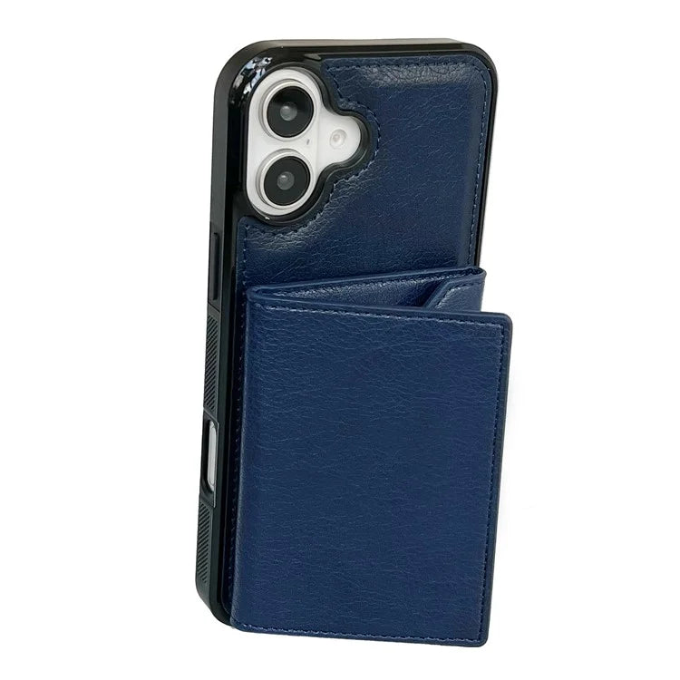 For iPhone 16 Case Card Bag Kickstand TPU+PU Phone Cover