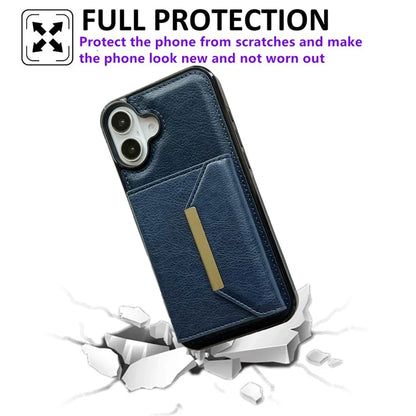 For iPhone 16 Case Card Bag Kickstand TPU+PU Phone Cover