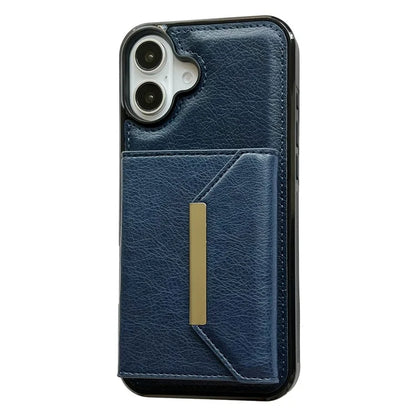 For iPhone 16 Case Card Bag Kickstand TPU+PU Phone Cover