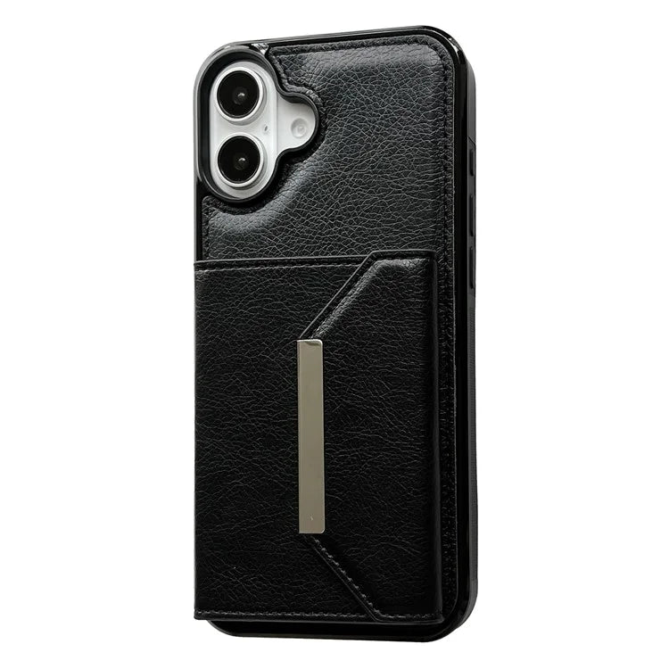 For iPhone 16 Case Card Bag Kickstand TPU+PU Phone Cover
