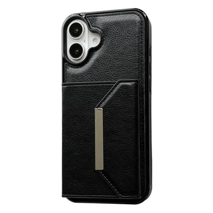 For iPhone 16 Case Card Bag Kickstand TPU+PU Phone Cover