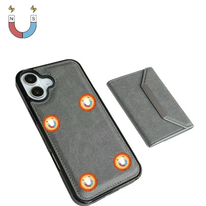 For iPhone 16 Case Card Bag Kickstand TPU+PU Phone Cover