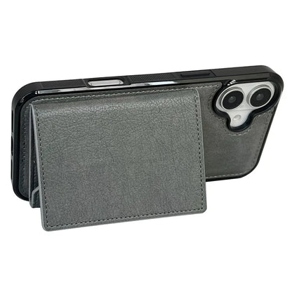 For iPhone 16 Case Card Bag Kickstand TPU+PU Phone Cover