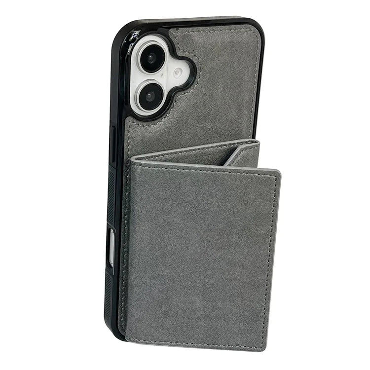 For iPhone 16 Case Card Bag Kickstand TPU+PU Phone Cover
