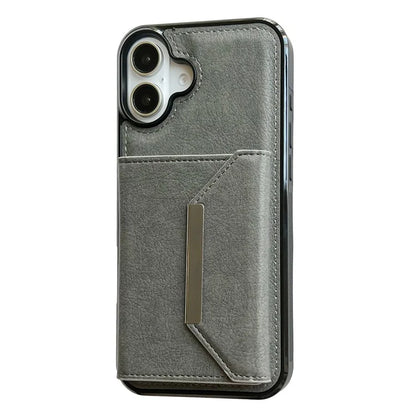 For iPhone 16 Case Card Bag Kickstand TPU+PU Phone Cover