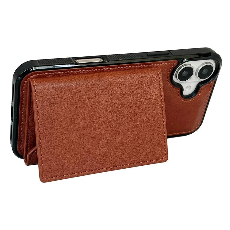 For iPhone 16 Case Card Bag Kickstand TPU+PU Phone Cover