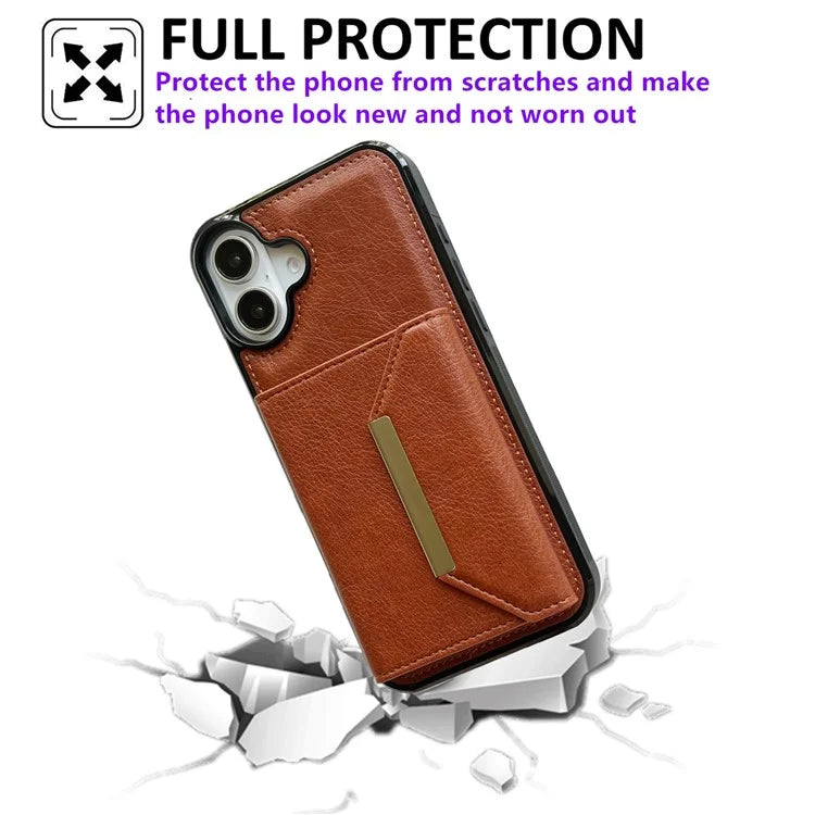 For iPhone 16 Case Card Bag Kickstand TPU+PU Phone Cover