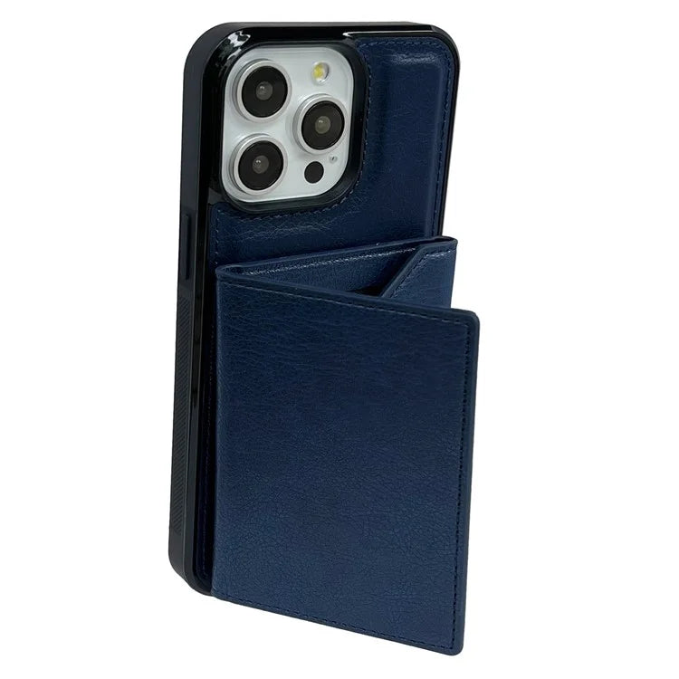 For iPhone 16 Pro Case Card Bag Kickstand TPU+PU Phone Cover
