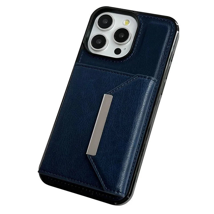 For iPhone 16 Pro Case Card Bag Kickstand TPU+PU Phone Cover