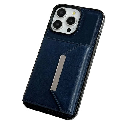 For iPhone 16 Pro Case Card Bag Kickstand TPU+PU Phone Cover