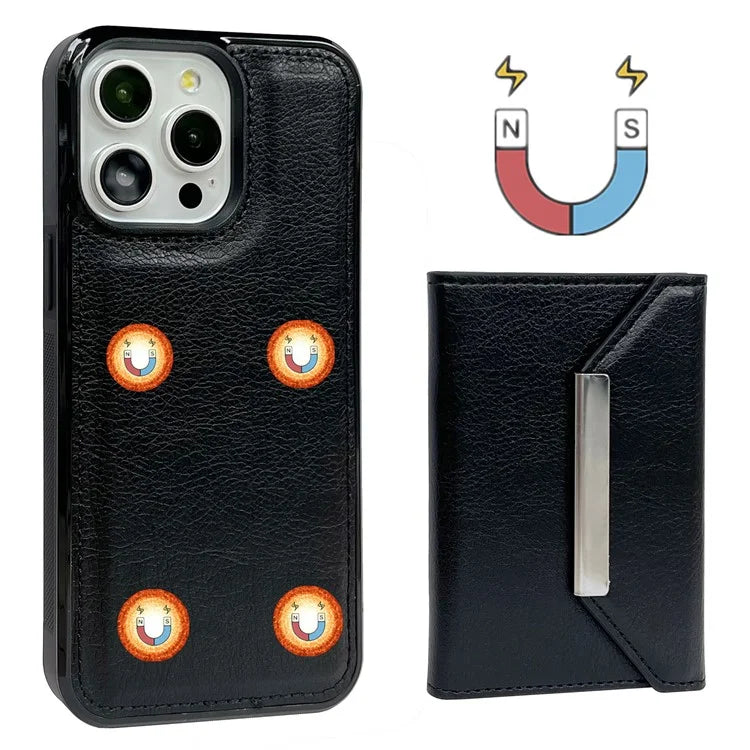 For iPhone 16 Pro Case Card Bag Kickstand TPU+PU Phone Cover