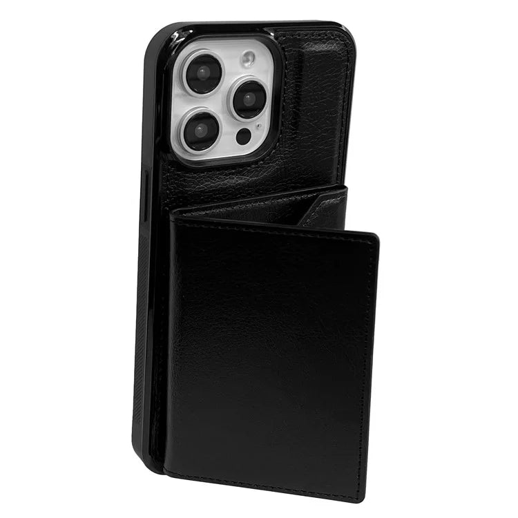 For iPhone 16 Pro Case Card Bag Kickstand TPU+PU Phone Cover